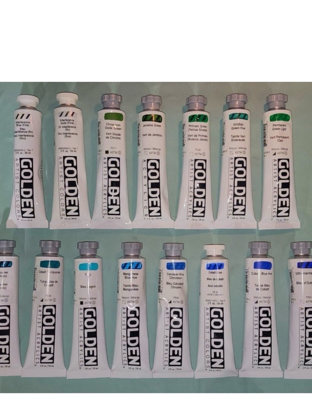 Lot of 15 🎨 GOLDEN ACRYLIC Heavy Body PAINT TUBES 2 oz No Duplicate Colors